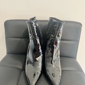 Zara Black Patent Pointed Toe Ankle Booties with Side Zip